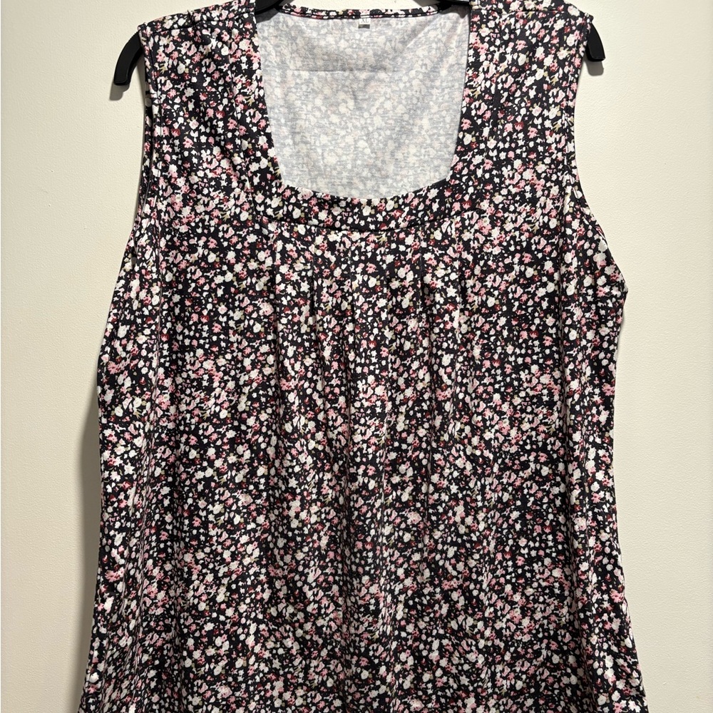 Floral Sleeveless Top - Black and Pink
